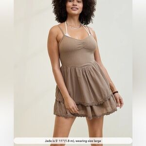 Aerie beige Ribbed Mini Dress in size XL. Nwt